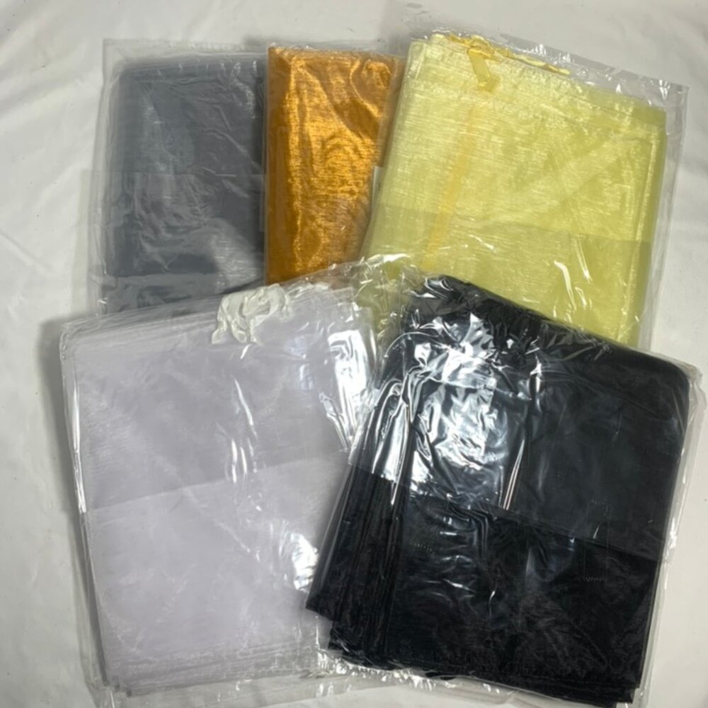 100 Wedding Organza Bag Large 8x14" Gift Black White Silver Old Gold Yellow